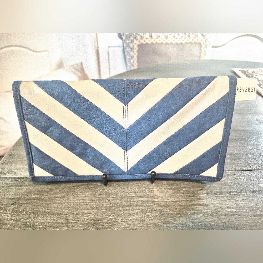 NWT Forever 21 summer clutch. Cobalt blue/white & Canary yellow cotton interior.